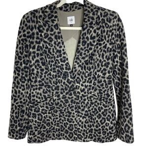 Cabi Leopard Print Gray & Black Ponte Knit Jungle Jacket One Button Blazer sz 4